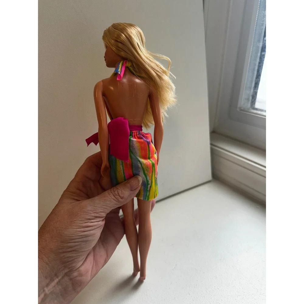 Vtg Superstar Mattel Barbie Doll Philippines Blonde Blue Eyes Psychedelic Dress